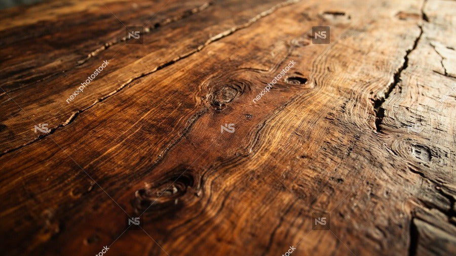 Aged Wooden Table Top With Visible Cracks And Knots Showcasing Its Natural Texture And History — Stock Photo