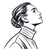 A Woman S Portrait With A Expression Looking Upwards And To Her Right Against A White Background — Stock Vector