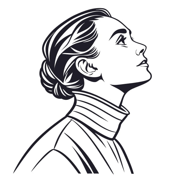 A Woman S Portrait With A Expression Looking Upwards And To Her Right Against A White Background — Stock Vector