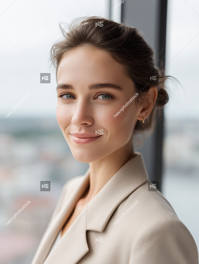 A Woman Wearing A Beige Blazer — Stock Photo