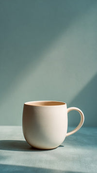 A Single Mug Sits Alone On A Table Its Light Brown Surface Contrasting With The Darker Hue Of The Table Beneath It — Stock Photo