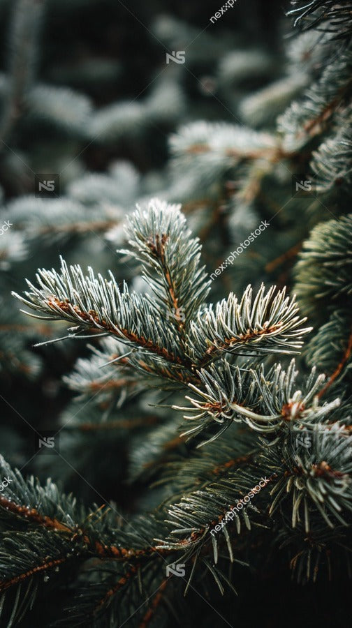 Close Up Of A Pine Tree Branch With Snow On It Against A Dark Background — Stock Photo