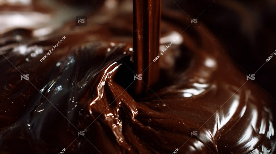 Chocolate Fountain In A Kitchen With A Close Up View Of The Flowing Chocolate And A Spoon Dipped Into It — Stock Photo