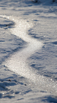 A Snowy Path Leading Through A Wilderness Landscape With The Sun Reflecting Off The Icy Surface And Creating Sparkling Patterns Along Its — Stock Photo
