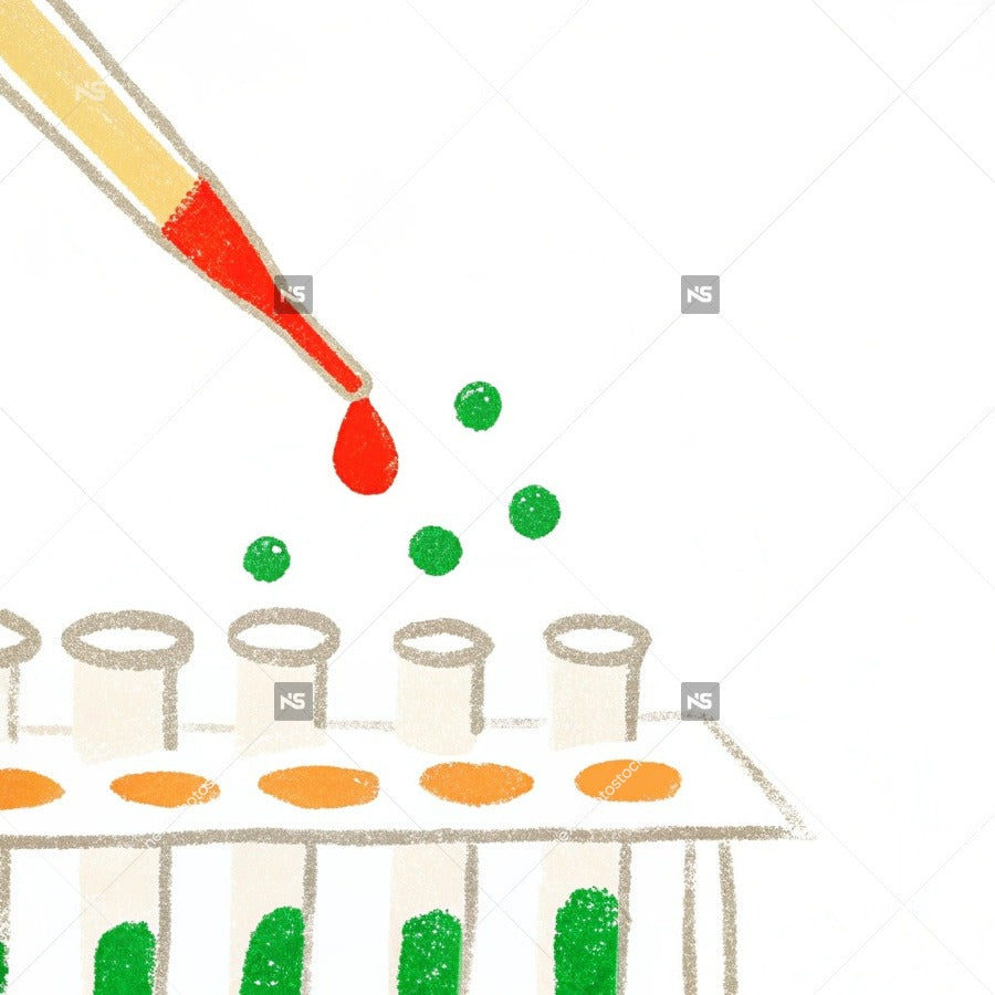 In A Laboratory Setting A Red Dye Is Being Added To A Beaker Filled With Small Spheres For Scientific Research Experimentation — Stock Illustration