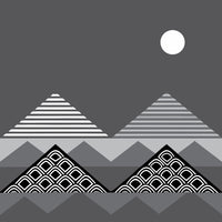 Abstract Art A Mountain Range Under A Full Moon With A Stylized Design That Includes Geometric Shapes And Lines — Stock Vector