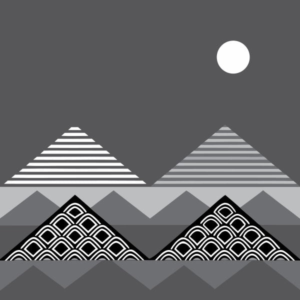 Abstract Art A Mountain Range Under A Full Moon With A Stylized Design That Includes Geometric Shapes And Lines — Stock Vector
