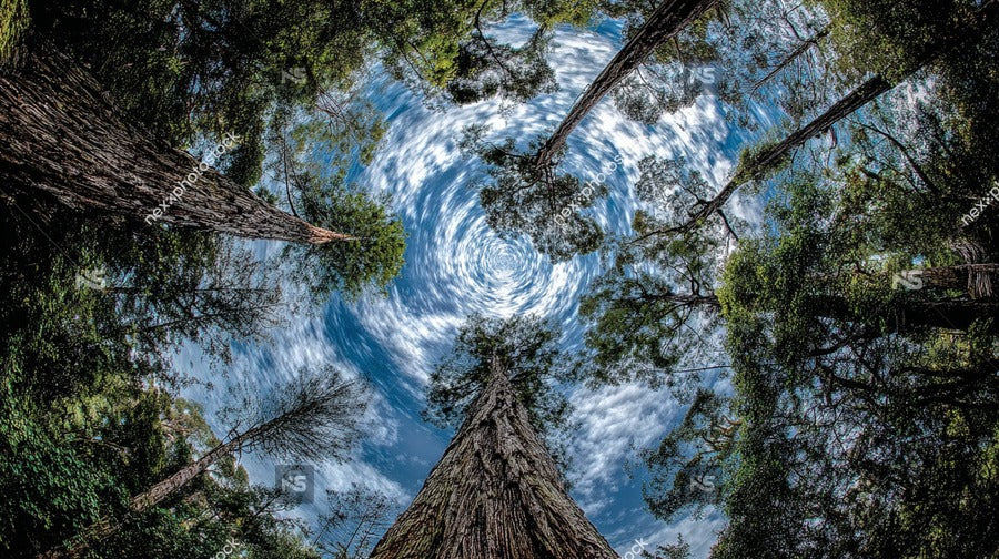 Aerial View Of A Dense Forest With Towering Trees And A Clear Blue Sky — Stock Photo