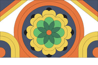 Colorful Ceiling Decoration With Intricate Patterns And Designs A Central Circular Motif Surrounded By Smaller Floral Elements Set Against A Dark Background — Stock Vector