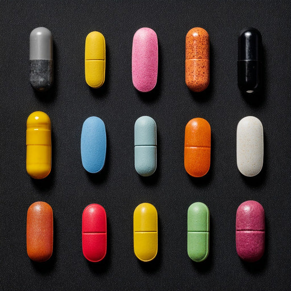 Displays A Collection Of Pills Arranged Neatly In Rows Each Pill Having A Different Color Coating — Stock Photo