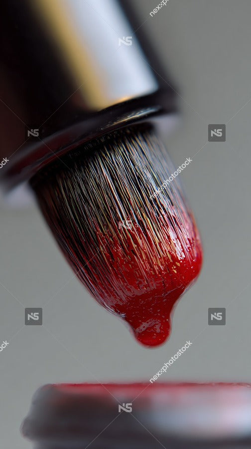 Shows A Close Up View Of A Makeup Brush With Red Nail Polish On Its Bristles — Stock Photo