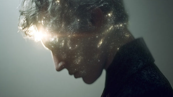 A Cosmic Portrait Of A Person With A Starry Sky Effect Over Their Head Set Against A Dark Background — Stock Photo