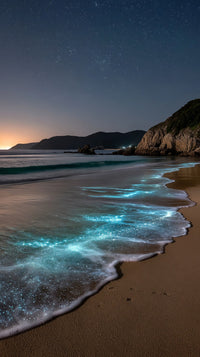 Captures A Serene Night Scene At A Beach Where The Glow Of The Sea Is The Focal Point — Stock Photo