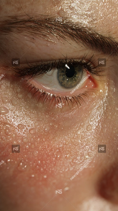Water Droplets On A Person S Face In A Close Up Shot — Stock Photo