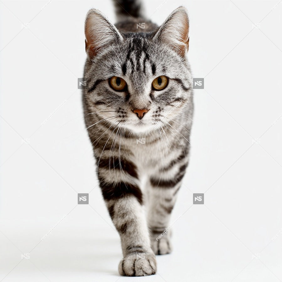Grey Cat Walking On White Surface — Stock Photo