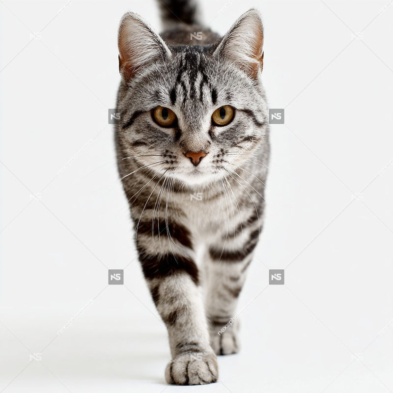 Grey Cat Walking On White Surface — Stock Photo