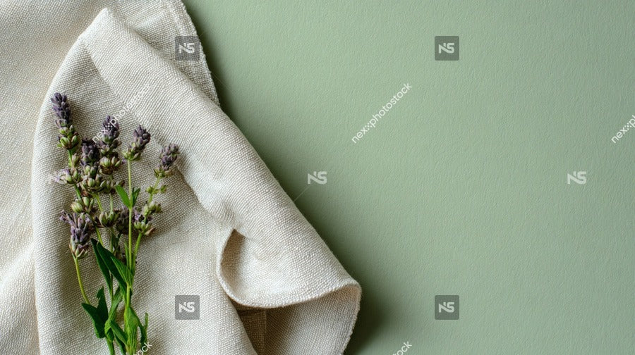 A Lavender Bundle Placed On A Folded Cloth Set Against A Light Green Background — Stock Photo