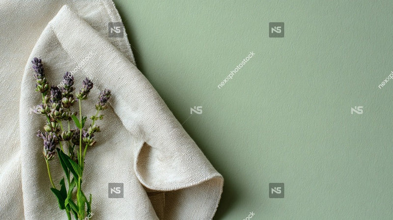 A Lavender Bundle Placed On A Folded Cloth Set Against A Light Green Background — Stock Photo