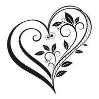 Black And White Heart Design With Swirls And Leaves — Stock Vector