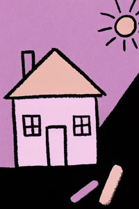 A Pink House With A Sunset In The Background Depicted In An Illustration Style — Stock Illustration
