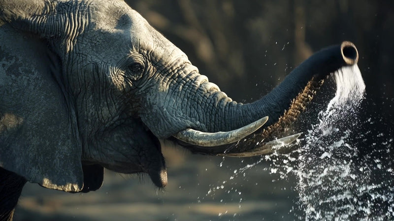 gray elephant spraying water from trunk - Stock Video