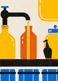 Illustration Of A Bar Scene With Bottles And A Tap In A Flat Style With A Limited Color Palette — Stock Illustration