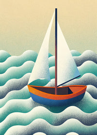 A Sailboat In A Body Of Water With A Blue Sky As The Background — Stock Illustration