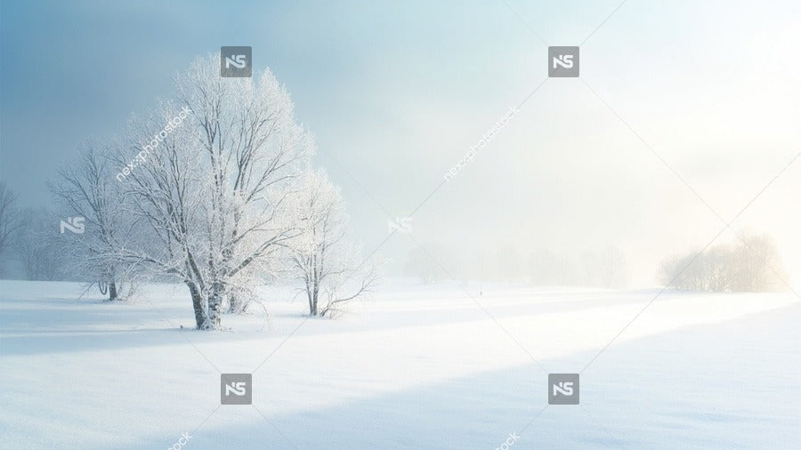 A Serene Winter Landscape A Frozen Lake Blanketed In Snow Under A Clear Blue Sky — Stock Photo