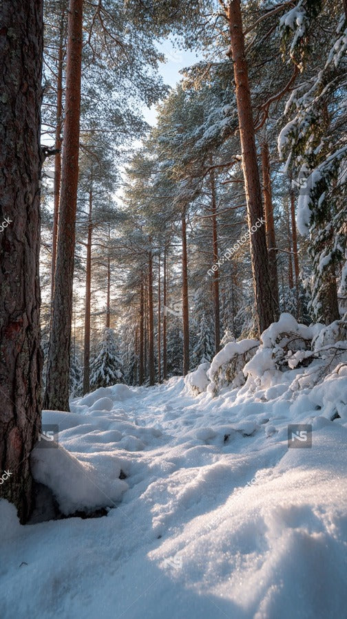 Snow Covered Pine Forest At Sunrise — Stock Photo