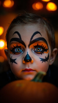 A Young Child With Face Paint Resembling A Clown A Character From A Costume Party Is Captured — Stock Photo