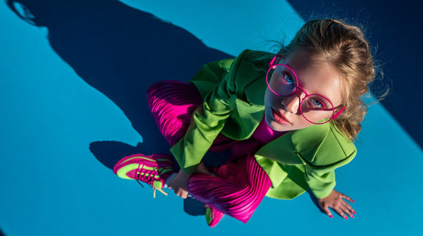 Young Girl Wearing Colorful Outfit Including Green Jacket And Pink Pants Posing For Photo With Hands On Ground — Stock Photo
