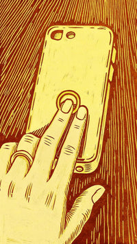 Human Hand Pressing Smartphone Button — Stock Illustration