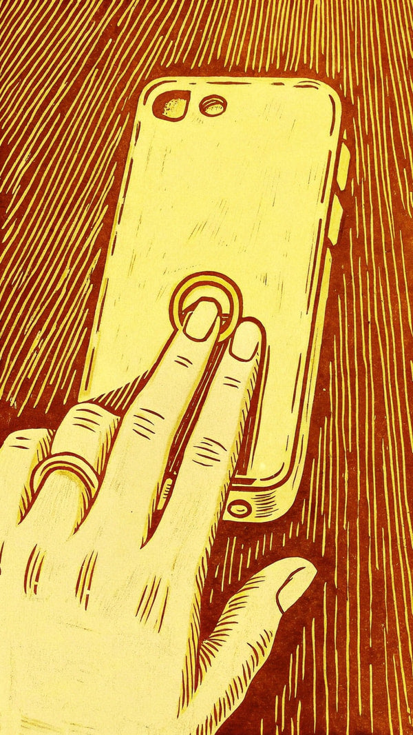 Human Hand Pressing Smartphone Button — Stock Illustration