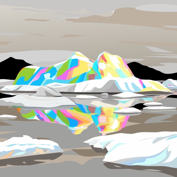 A Colorful Iceberg In A Body Of Water With A Vibrant Reflection On Its Surface — Stock Vector