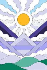 Stained Glass Artwork A Sunset Over A Mountain Landscape With A Stylized Colorful Design — Stock Vector