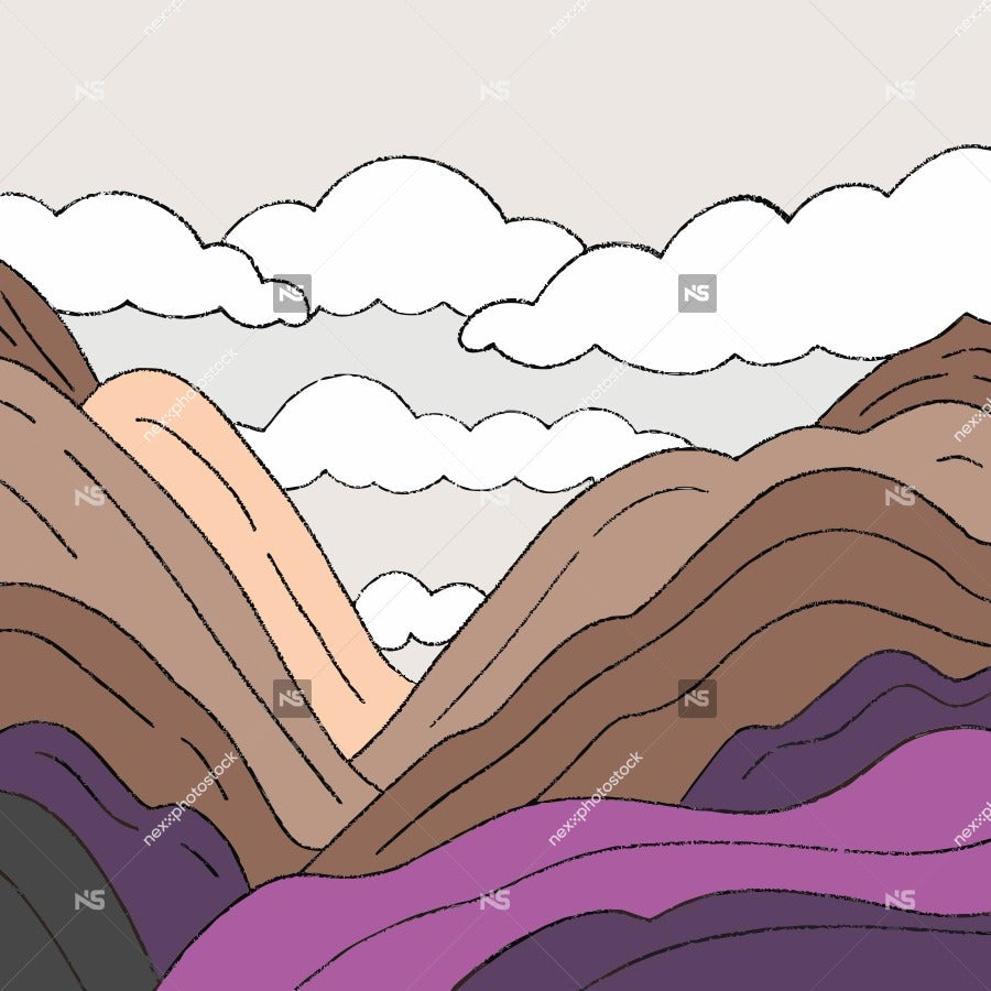 A Colorful Mountain Range With A Purple Sky In The Background Depicted In A Stylized Illustration — Stock Vector