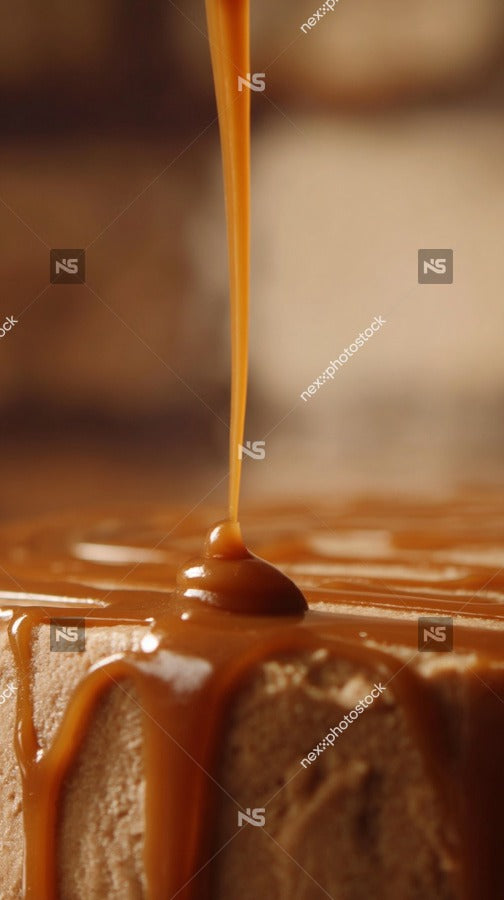A Close Up Of A Caramel Dripping From A Cake With The Syrup Flowing Down The Side Of The Dessert — Stock Photo