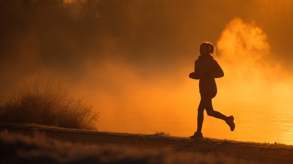 A Person Running In Silhouette Against A Sunset Sky — Stock Photo