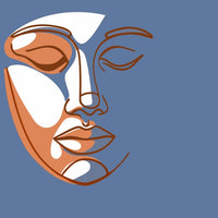 Abstract Face Mask Design With A Blue Background A Stylized Human Face And A Red Smiley Face On The Right Side — Stock Vector