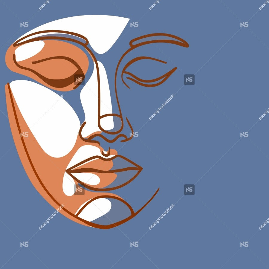 Abstract Face Mask Design With A Blue Background A Stylized Human Face And A Red Smiley Face On The Right Side — Stock Vector