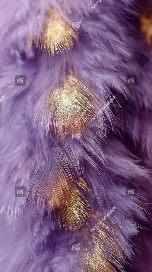 Displays A Close Up Of A Purple Feather Boa Adorned With Gold Sequins And Fringe Details — Stock Photo