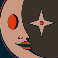 Moon Phase Illustration With A Woman S Face In The Center Set Against A Dark Background With A Red Crescent Moon And Star — Stock Vector