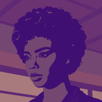 Purple Portrait Of Woman With Short Hair Depicted In A Side View Against A Blue Background — Stock Vector