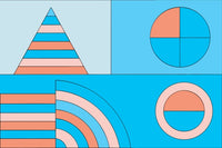 Geometric Art Circles Triangles And A Pyramid On A Blue Background — Stock Vector