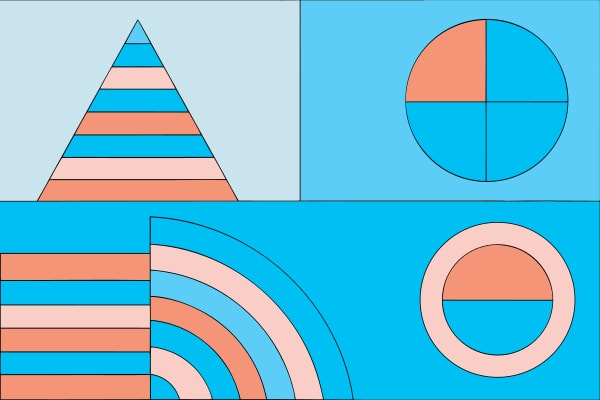 Geometric Art Circles Triangles And A Pyramid On A Blue Background — Stock Vector