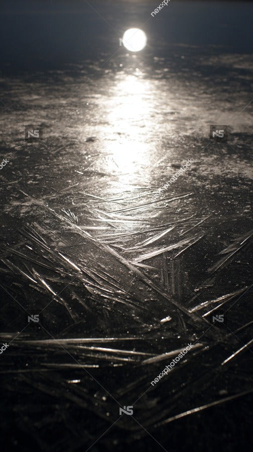 Frozen Lake With Icy Surface And Moonlight Reflection Showcasing A Frozen Lake At Dusk With An Icy Surface Reflecting The Moonlight — Stock Photo