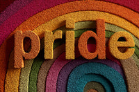 Displays A Vibrant Rainbow Mosaic With The Word Pride Prominently Displayed In The Center Surrounded By Various Shades Of The Rainbow — Stock Photo