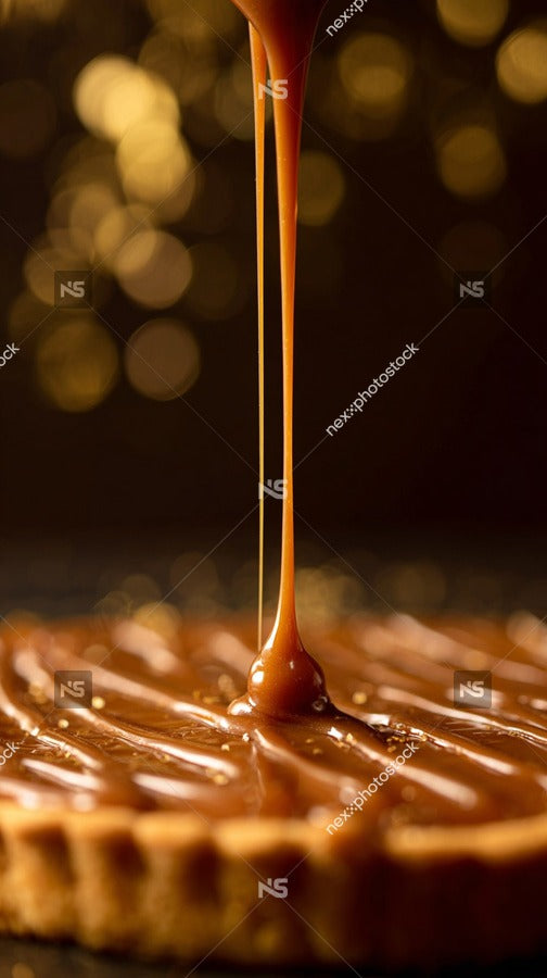 Caramel Drizzled Over A Pie With A Close Up View Of The Syrup And Pie Crust — Stock Photo