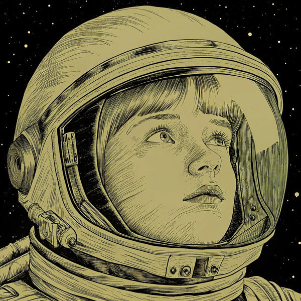 Illustration Of A Female Astronaut In Space Suit Looking To Her Right With A Expression — Stock Illustration