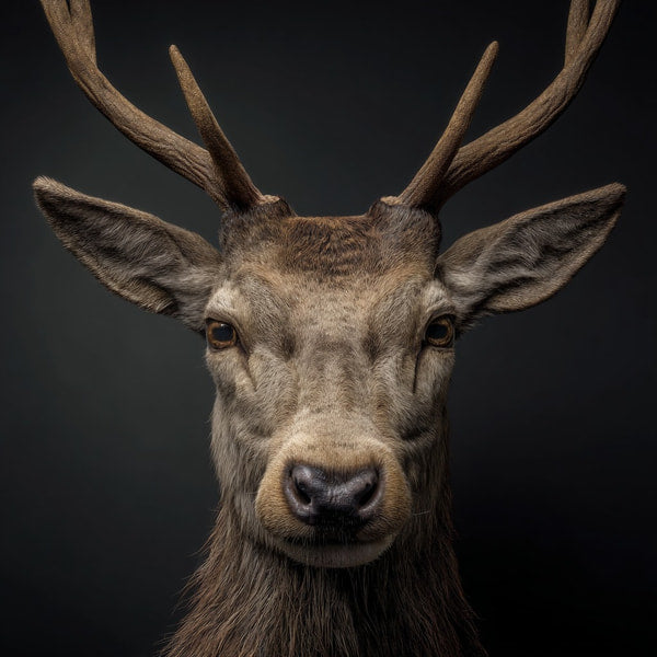 A Deer S Head Portrait Against A Dark Background Showcasing Its Antlers And Attentive Gaze — Stock Photo